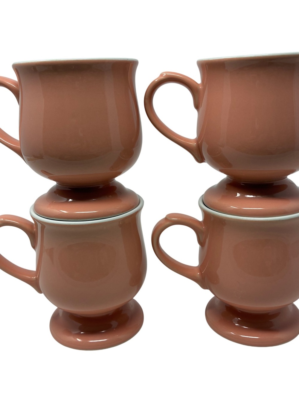 4 Vintage FITZ & FLOYD Rondelet Peach Footed COFFEE MUGS Retro Cottagecore